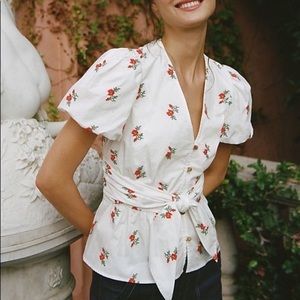 Anthropologie Rosalie Embroidered Peplum Top